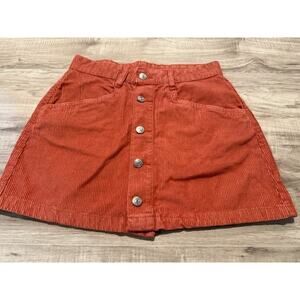 Free People Corduroy Orange/Rust Button Front Mid Rise Mini Skirt-Size 4
